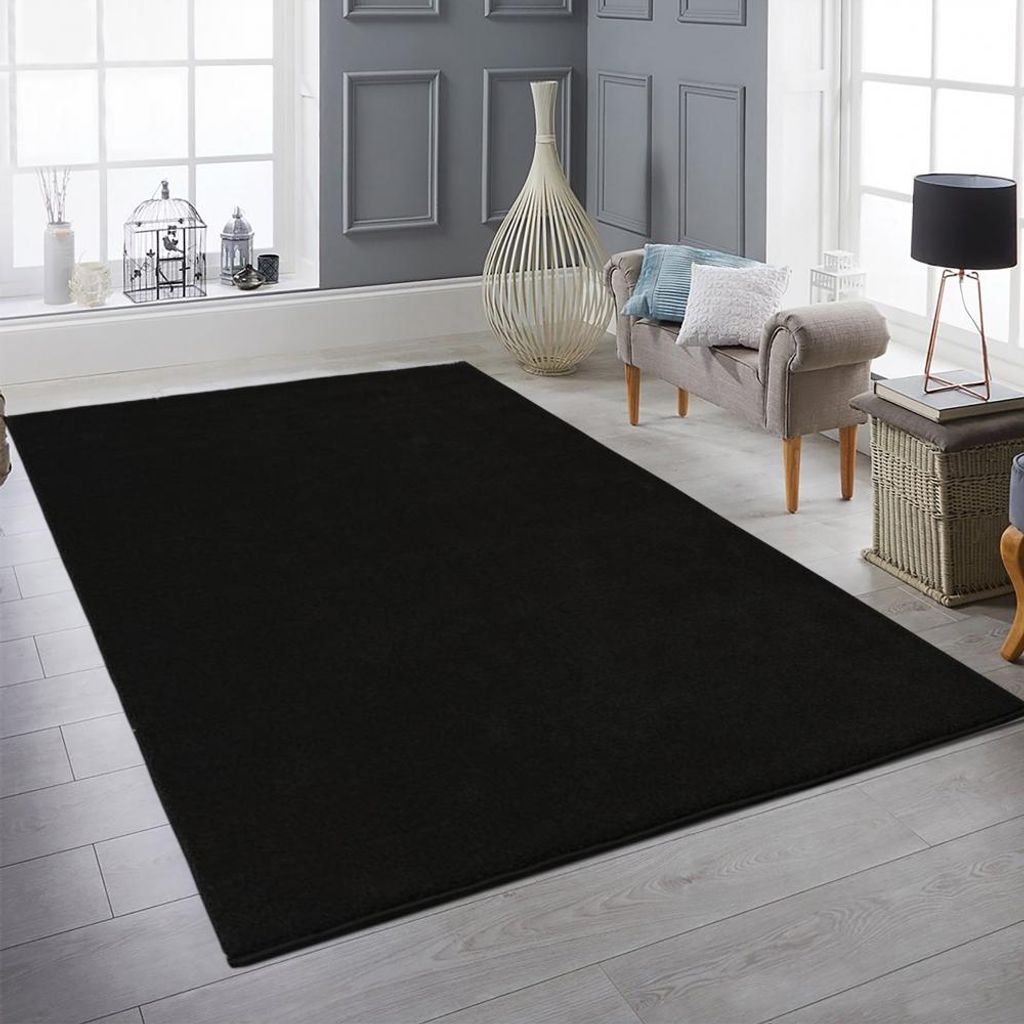 Teppich Schwarz Uni modern elegant weich Wohnstil Größe - Produktbild 