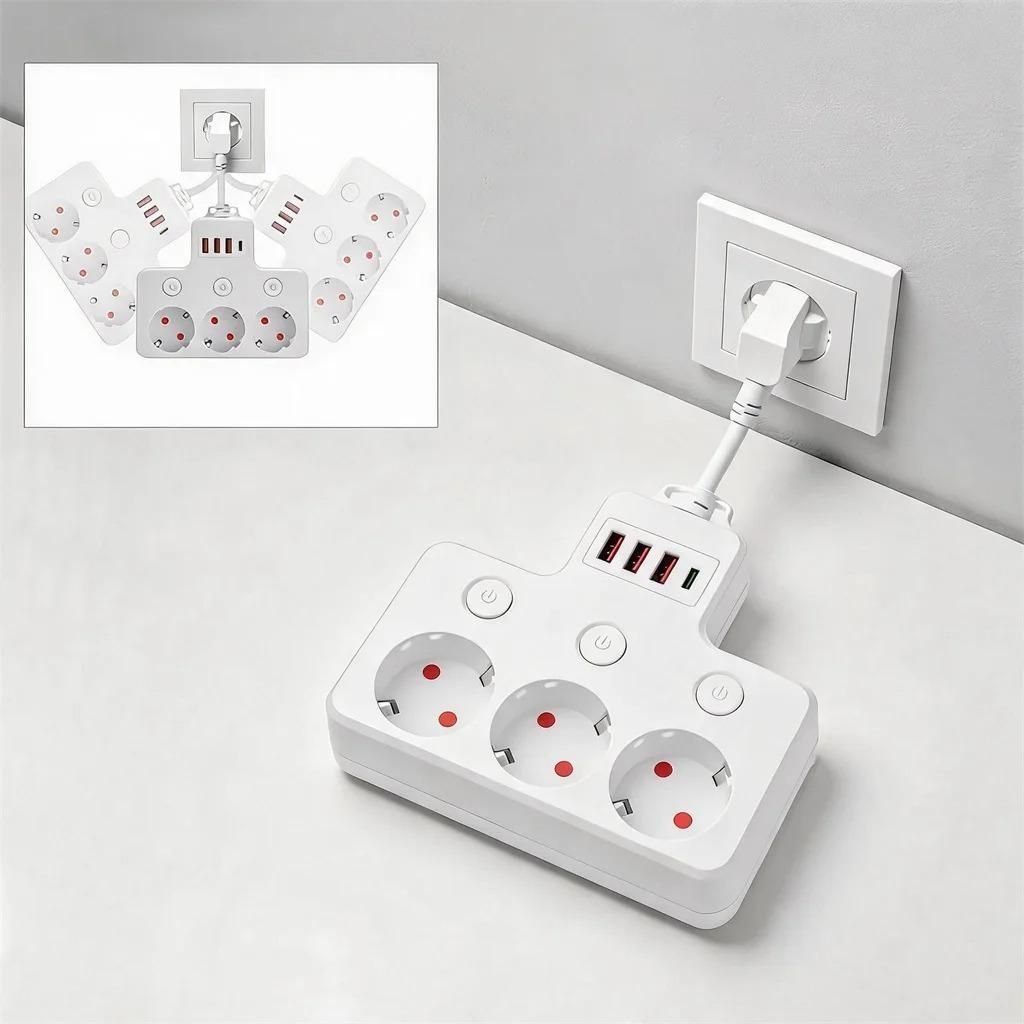 3-fach Steckdosenleiste EU, einzeln schaltbar, USB-A & Produktbild 