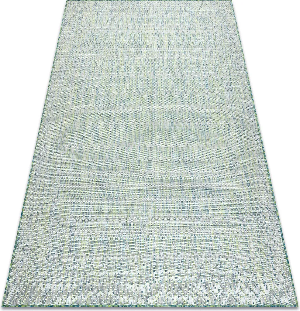 Tapis de Passage Tissage Plat Vert Bleu Motif Diamant 80x150 Sisal Sion