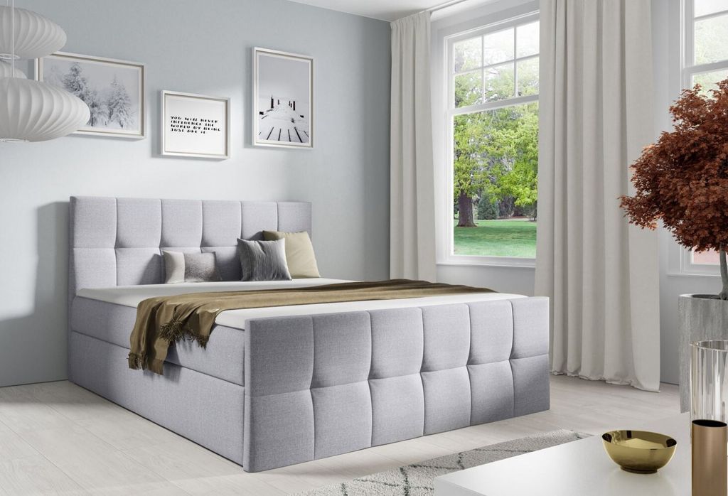 Doppelbett CHLOE – 180x200, hellgrau 2 + GRATIS-Topper