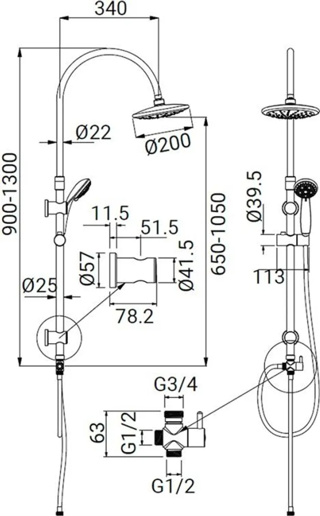 Ensemble de douche complet Grue chrome avec tête de douche ronde - 4