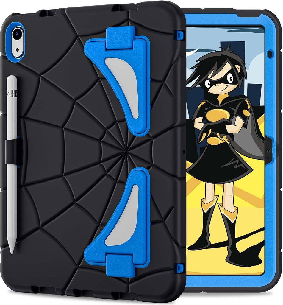 Schutzhülle für iPad 10. Gen 2022, iPad 10.9 Hülle Robuste Stoßfeste Ständer für Kinder Jungen Schwarz Blau
