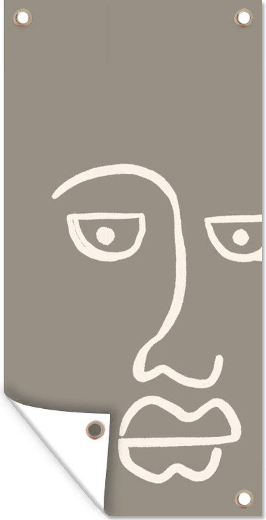 MuchoWow 40x80 cm Outdoor-Poster Gartendeko Sichtschutz Garten Poster für den Garten Gesicht - Abstrakt - Strichzeichnung
