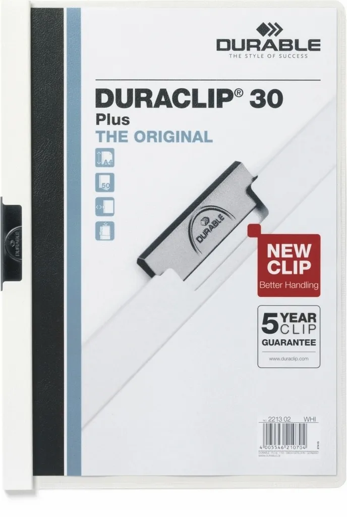 Protège-document A4 à pince Duraclip Plus blanc pour dossiers sans trou