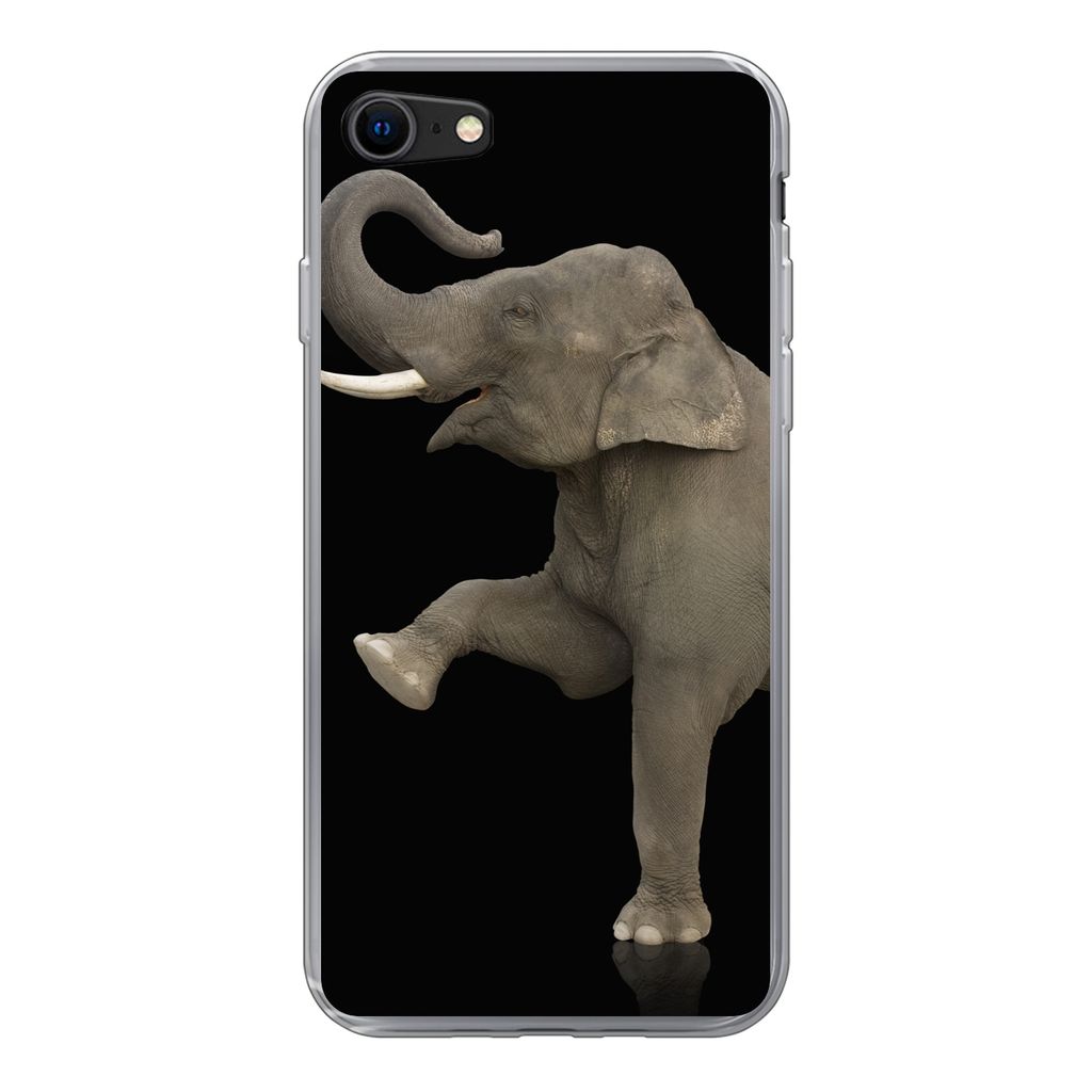 MuchoWow Handyhülle Schutzhülle Hülle für iPhone 7 Elefant - Tiere - Schwarz - Porträt Silikon Softcase Handy Hülle - Kartenhalter