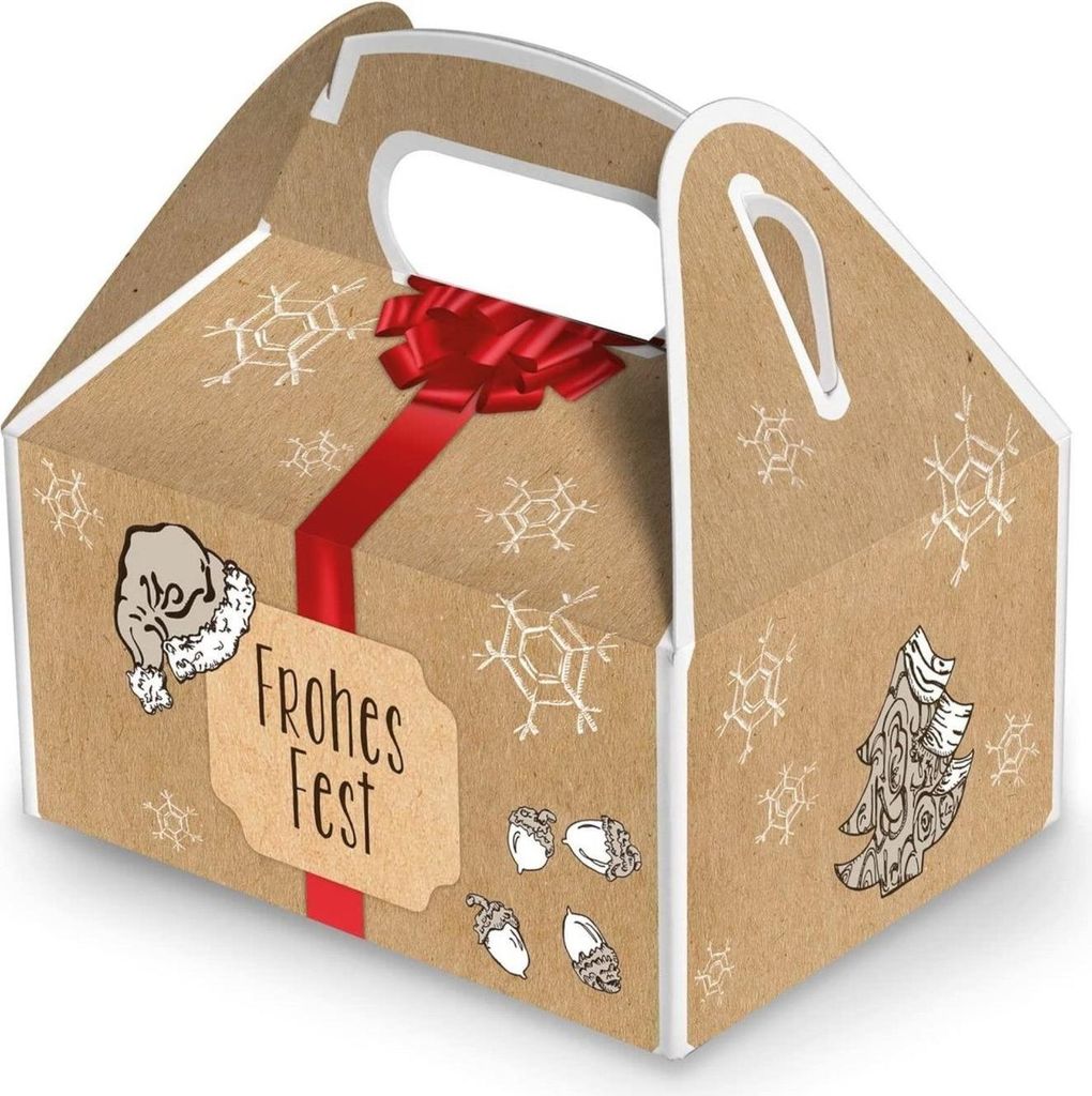10 kleine Weihnachtsschachtel Geschenk-box Geschenk-Karton Weihnachten rot natur FROHES FEST 9 x 12 x 6 cm Verpackung weihnachtlich für Kunden Mit...