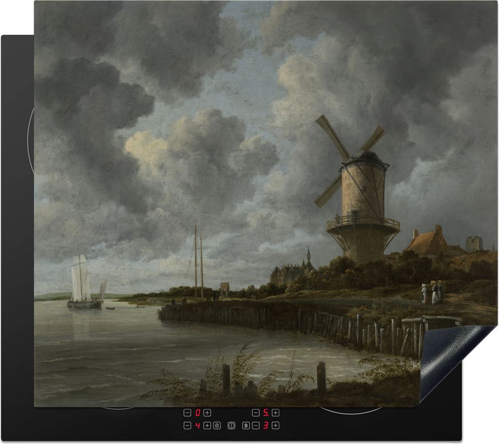 KitchenYeah Herdabdeckplatte Die Mühle in Wijk bij Duurstede - Gemälde von Jacob van Ruisdael , 59x52cm, Küche Deko, Glaskeramikfeld Herdabdec...