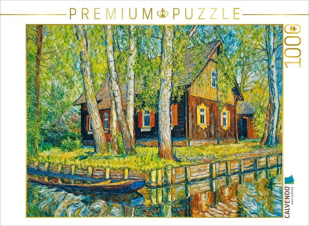 CALVENDO Puzzle Idyllisches Spreewaldhaus am Wasser - Traditionelle Kahnlandschaft | 1000 Teile Lege-Größe 64x48cm Foto-Puzzle für glückliche S...