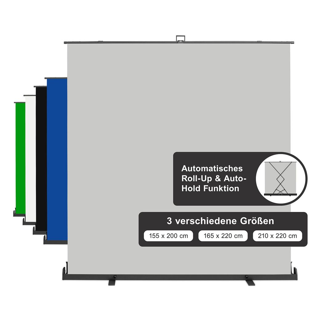 Walimex pro Roll-up Panel Hintergrund grau 210 x 220 cm, Fotohintergrund mit Transportbox, Hintergrundsystem für Fotostudio, knitterfreie Fotolein...