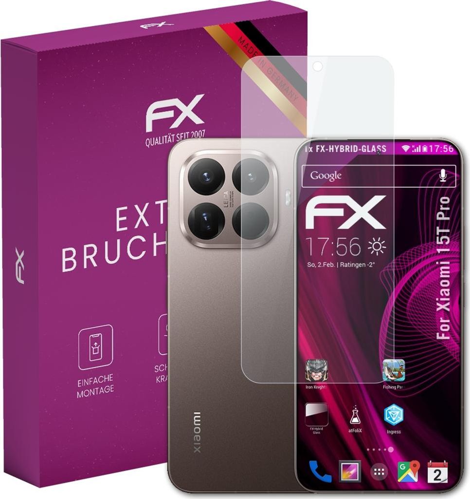 atFoliX FX-Hybrid-Glass Displayfolie kompatibel mit Xiaomi 15T Pro Glasfolie
