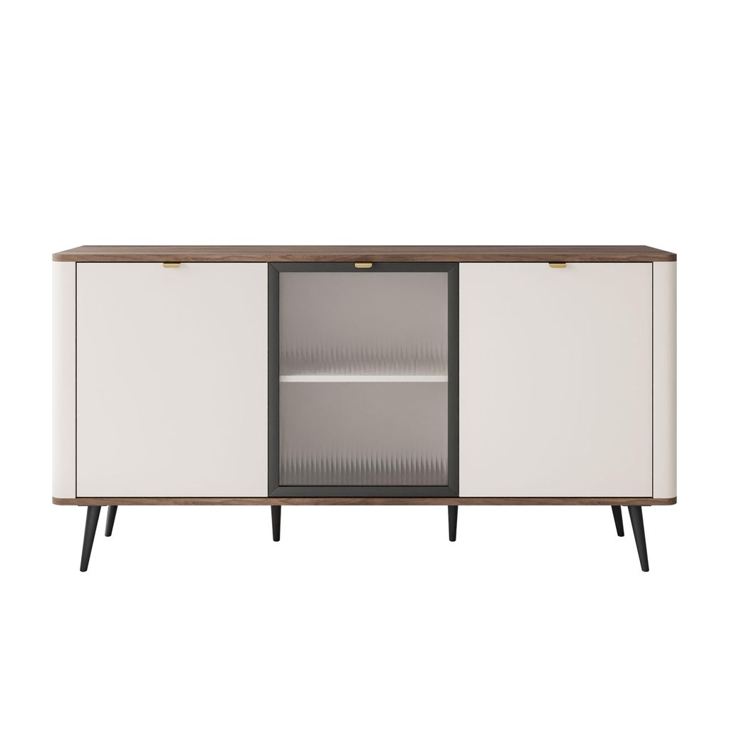 Kommode auf Füßen AUTUMN 2D1W mit Glasfront, Kaschmir / Nussbaum