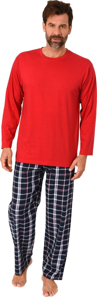 Herren Schlafanzug lang, Pyjama mit Flanell-Hose in Karo-Optik ; rot1 , 58