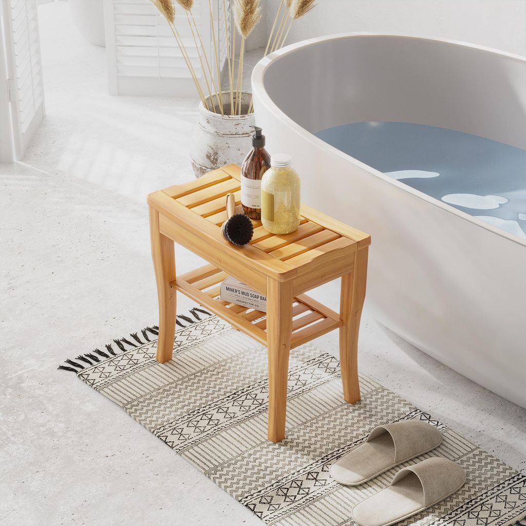 SUGIFT Duschhocker Bambus mit Ablage, Badhocker Duschsitz Produktbild 