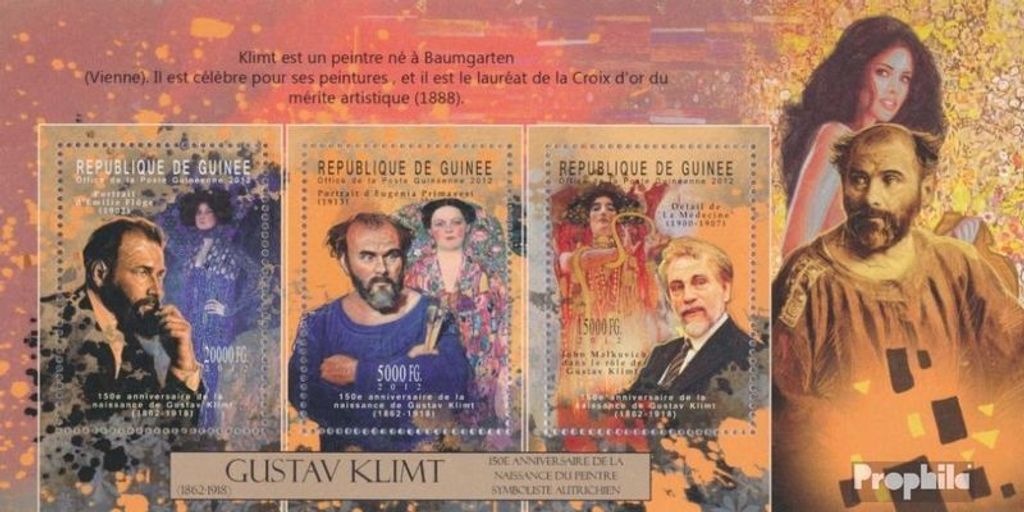 Briefmarken Guinea 2012 Mi 9328-9330 Kleinbogen (kompl. Ausgabe) postfrisch Gustav Klimt (1862-1918)
