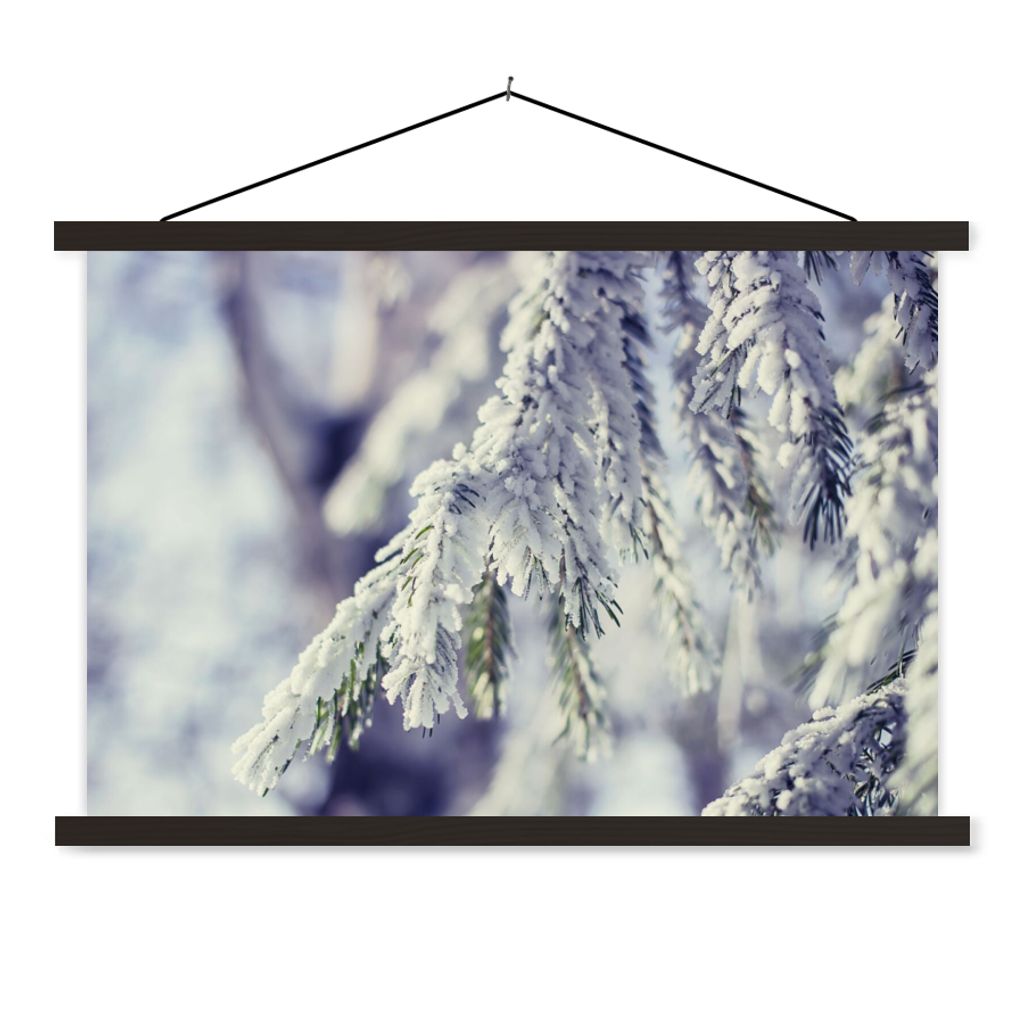 MuchoWow Textilposter Winter - Tannenbaum - Schnee - Ländlich 120x80 cm mit schwarzem Rahmen - Wanddeko
