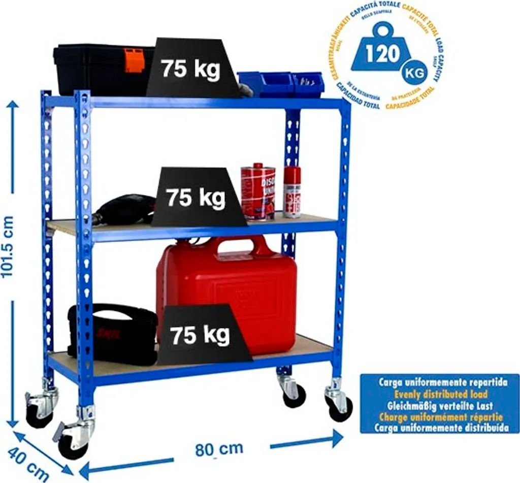 Étagère de Rangement Métallique Bleue Maderclick Mobile 900 x 400 mm