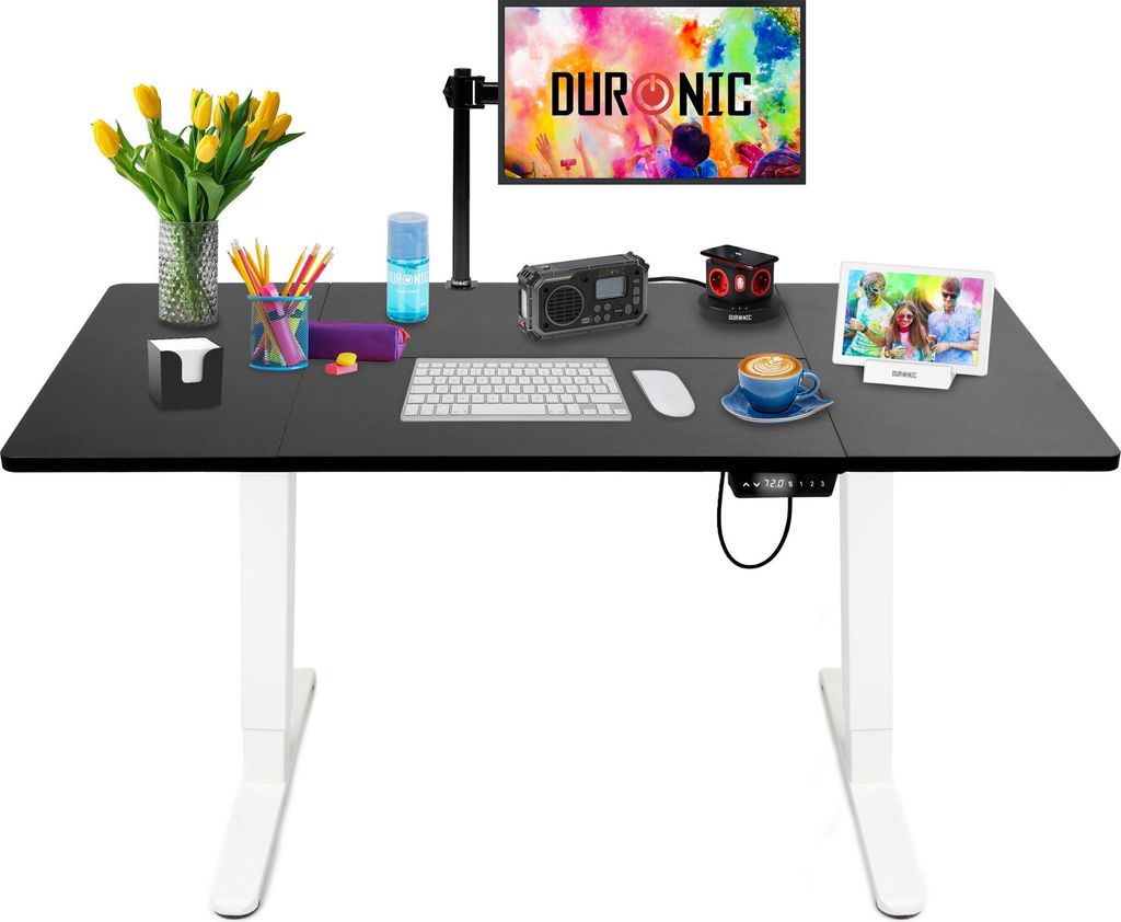Duronic CD160 WK Höhenverstellbarer Schreibtisch, Computertisch für Büro und Gaming, elektrischer Schreibtisch mit USB Port, 160 x 60 cm Sitz-St...