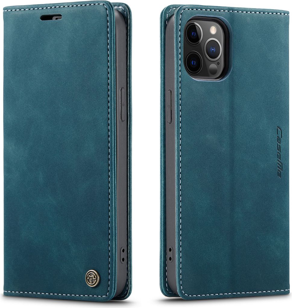 iPhone 12 / 12 Pro Hülle, LaimTop Retro Kunstledertasche mit Standfunktion Schutzhülle für iPhone 12 / iPhone 12 Pro Blau