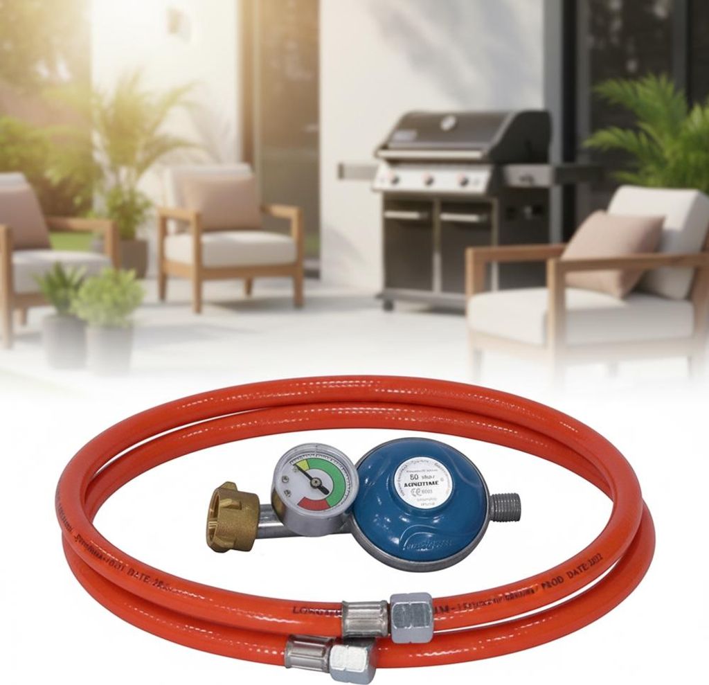 Mucola Gas Schlauch + Druckminderer inkl. Manometer Gasschlauch Gasregler 80CM Regler Propan Butan