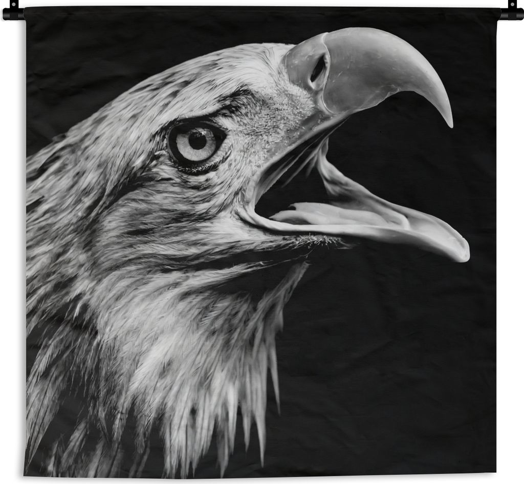 MuchoWow Wandteppich Wandbehang Adler - Porträt - Raubvögel - Schwarz - Weiß - Vogel 90x90 cm Tapisserie Dekoration Wandtuch - Wandaufhänger