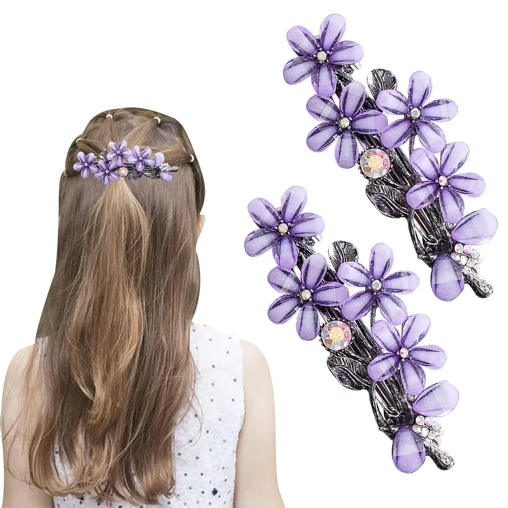 Barrettes de mariage et soirée : lot de 2 pinces fleurs violettes chic