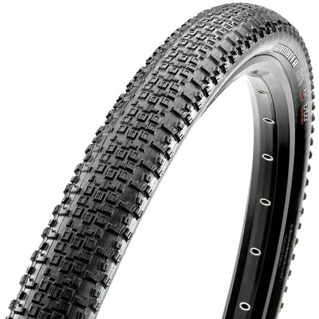 A close-up studio shot of a bicycle tire and rim.
