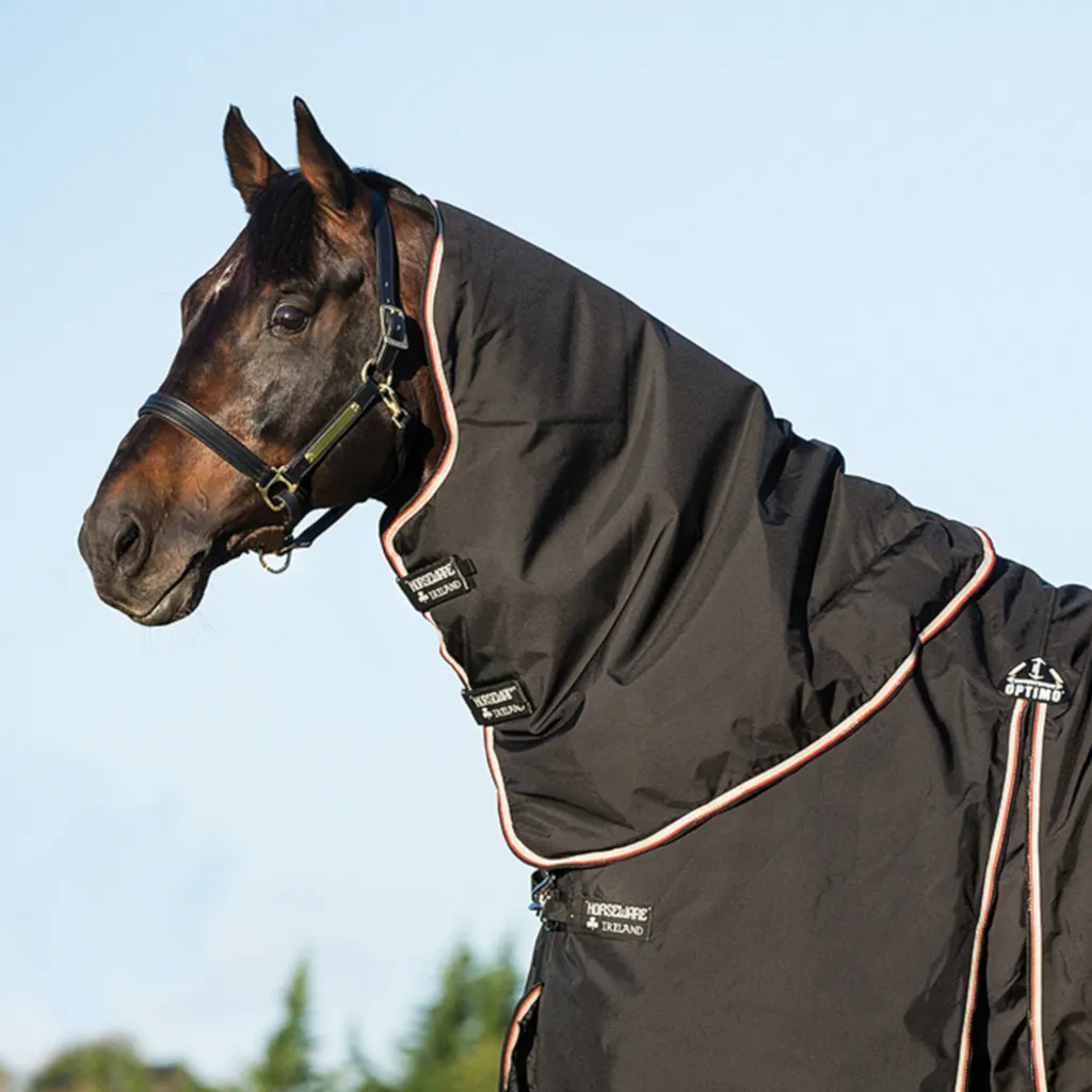 Horseware Rambo Optimo Hood Lite 0g Noir Orange - Couvre-cou Cheval