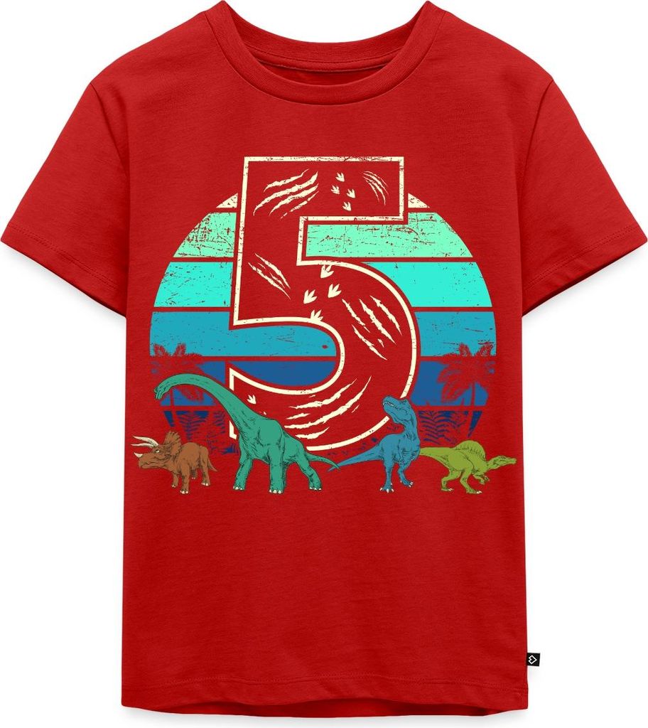 Spreadshirt 5. Geburtstag Ich Bin Fünf Dino Dinosaurier Vintage Kinder Premium T-Shirt, 110/116 (4 Jahre), Rot