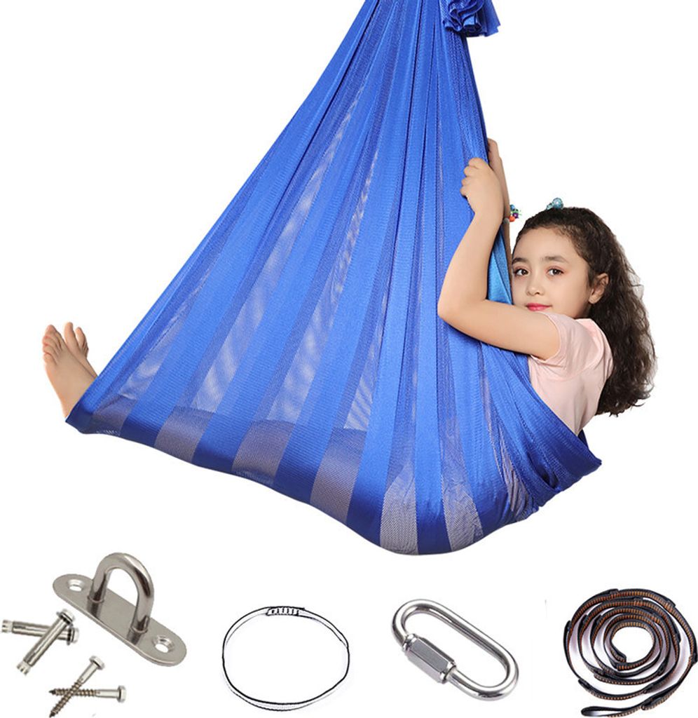 Kinderhängematte, Sensorische Schaukel für Kinder drinnen und draußen, Soft Mesh Layer Reversible Therapie Schaukel, Blau