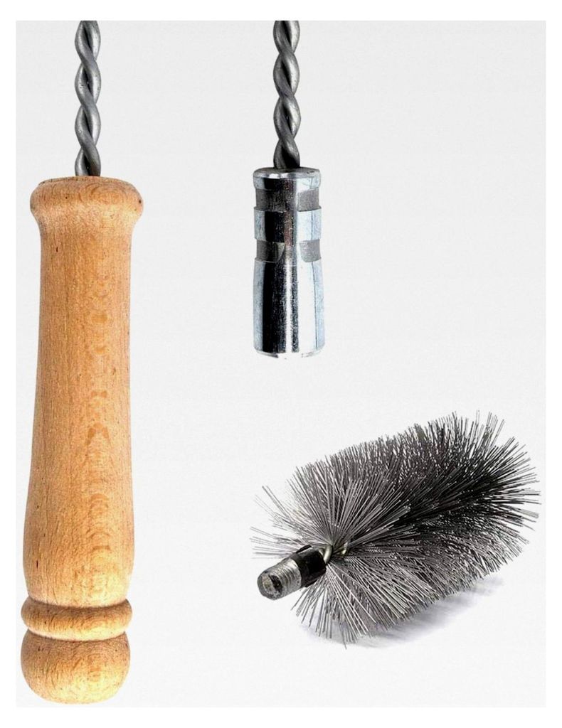 Schubstange mit Holzgriff M12, Länge 120 cm und Heizkesselbürste Ø 70 mm zur Reinigung von Ofenrohren