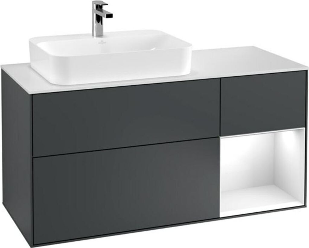 V&B Waschtischunterschrank Wandbeleuchtung Finion 120cm, Pl w m, Rg r g w La, md bl. m Lac