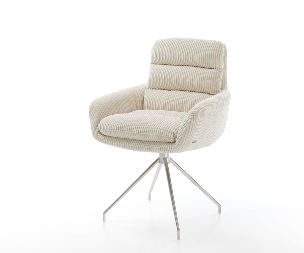 DELIFE Esszimmerstuhl Abelia-Flex mit Armlehnen Cord Beige Kreuzgestell konisch Edelstahl