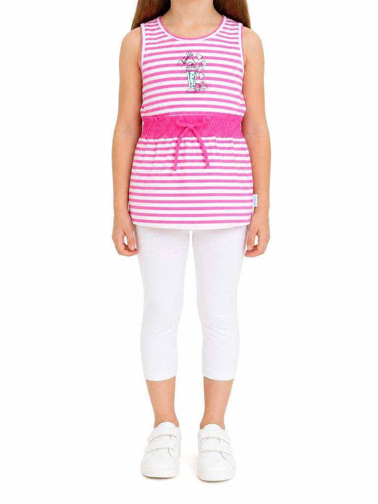 30223 Mädchen Top Rosa-Weiß Gestreift Gr. 104 – Stummer – Sommer Top aus Baumwolle – Ärmelos & bequem