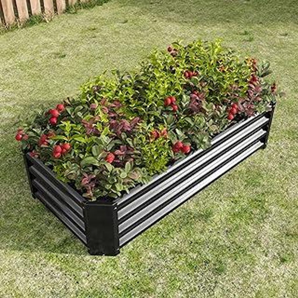 Hochbeet Metall,Hochbeet Garten Pflanzkübel Blumenkasten 120x61x30cm Pflanzkasten Terrassen Gemüsebeet Pflanzbeet Verzinktem Hochbeete für Garte...