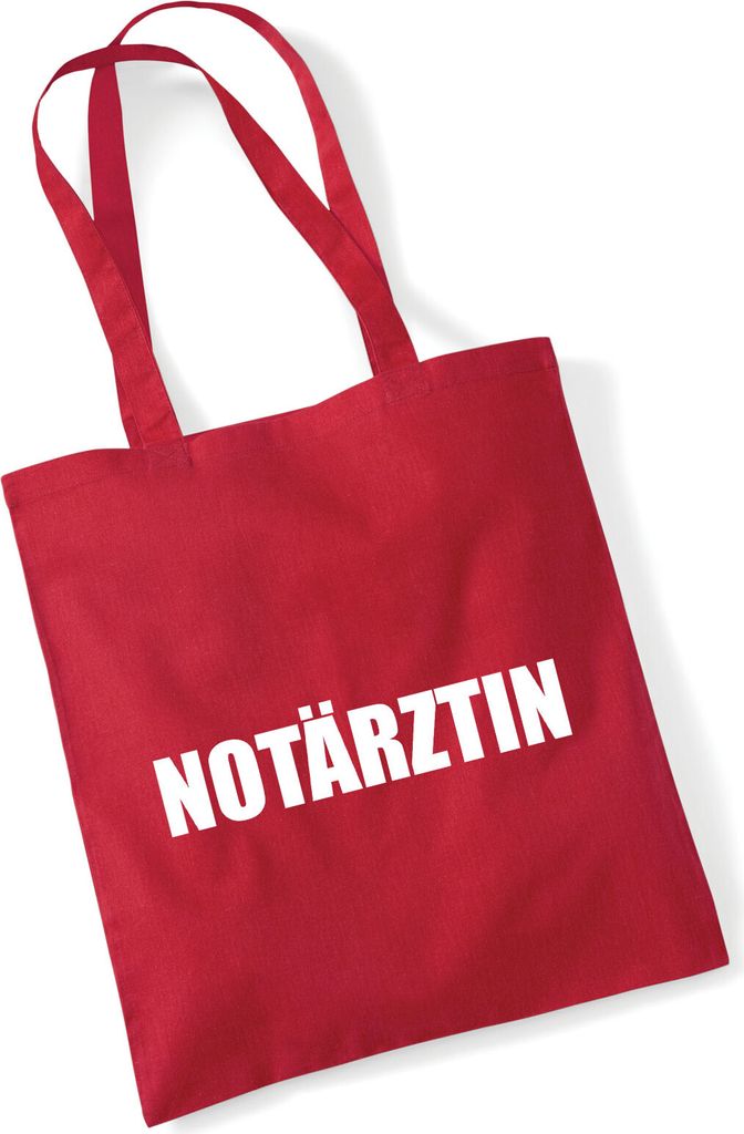 Huuraa Jutebeutel Notärztin Schriftzug 10 Liter Classic Red Baumwolle Tasche Geschenkidee