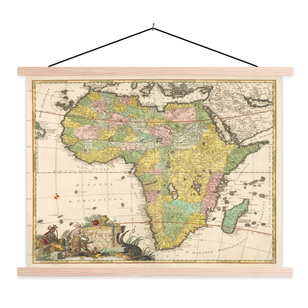MuchoWow Textilposter Karte - Jahrgang - Afrika 120x90 cm mit holzfarbenen Rahmen - Magnetisch