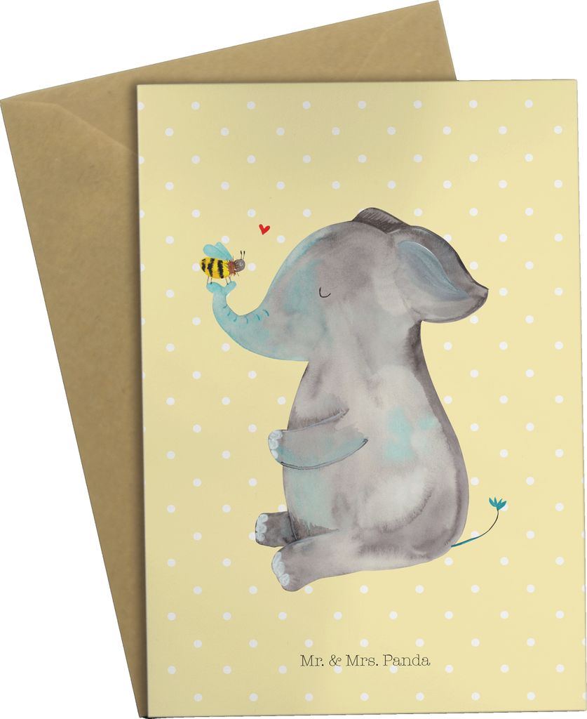 Mr. & Mrs. Panda Glückwunschkarte Elefant Biene - Gelb Pastell - Geschenk, Heiratsantrag, glückwunschkarten, Hochzeitsgeschenk, Liebesspruch, Lie...
