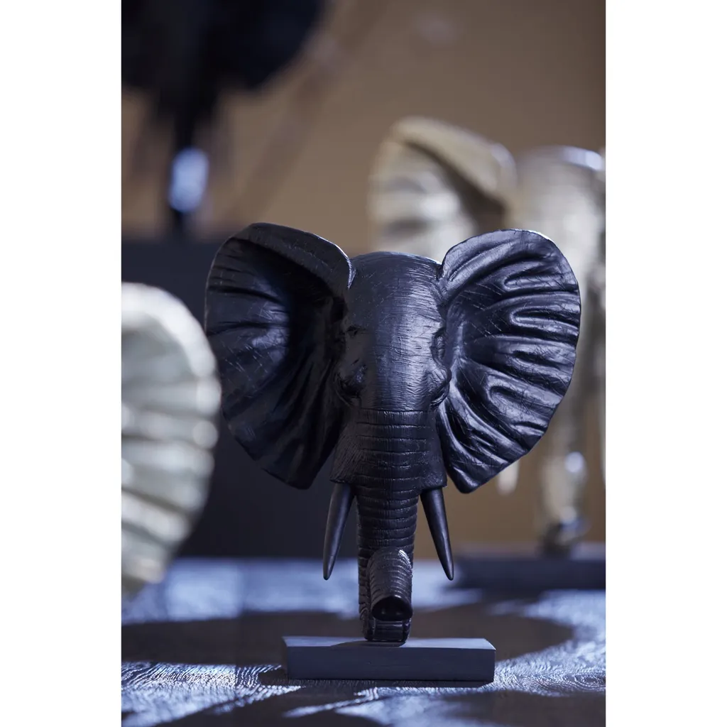Statuette Éléphant Décorative Noire en Pose sur Pied pour Salon Chic