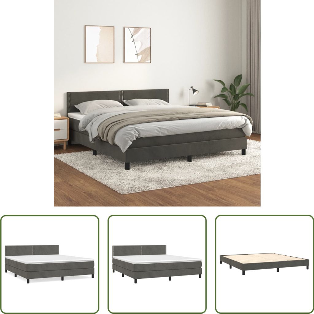 The Living Store Boxspringbett mit Matratze Dunkelgrau 180x200 cm Samt