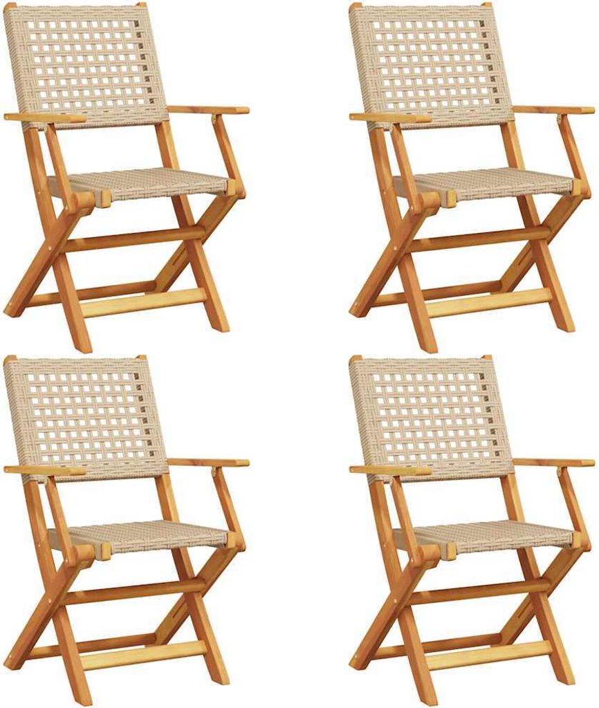 vidaXL Gartenstühle 4 Stk. Klappbar Beige Poly Rattan & Massivholz
