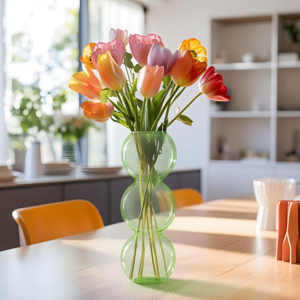 Navaris Deko Vase modern grün - Wohnzimmer Blumenvase - Glasvase Blasenform - für Fensterbank Sideboard Kommode - Trockenblumen Home Decor -