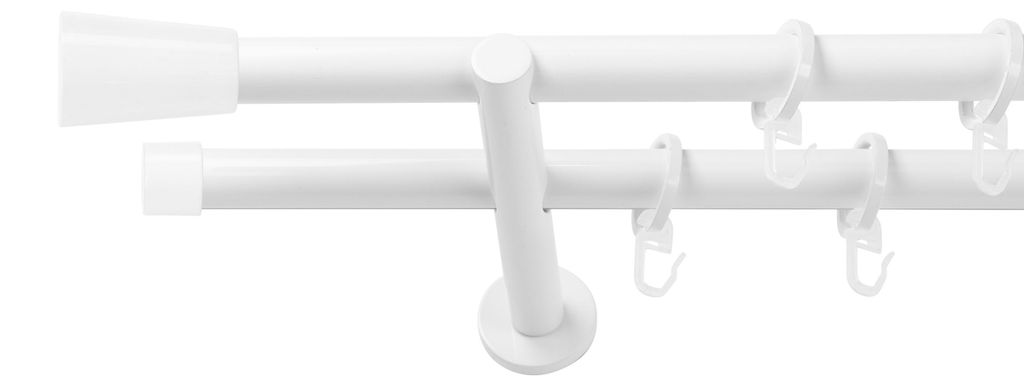 SN Deco Gardinenstange Nizza, 19 mm, 2-läufig, Stahl, Komplett-Set mit Ringen, Auflageträger, 300 cm, weiß