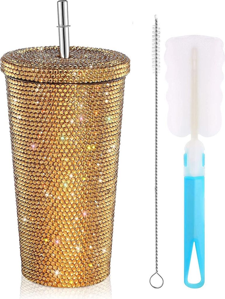 Glitzerbecher mit Pinsel, mit Strasssteinen besetzter Becher, isolierte Edelstahlflasche, funkelnder Thermobecher, Geburtstagsgeschenk für Mama un...