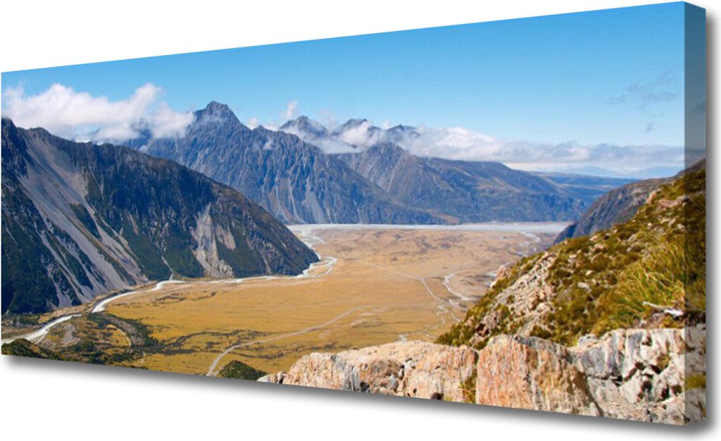 Tulup Leinwand-Bilder 125x50 Wandbild Canvas Kunstdruck Berge Tal Gebirge Landschaft