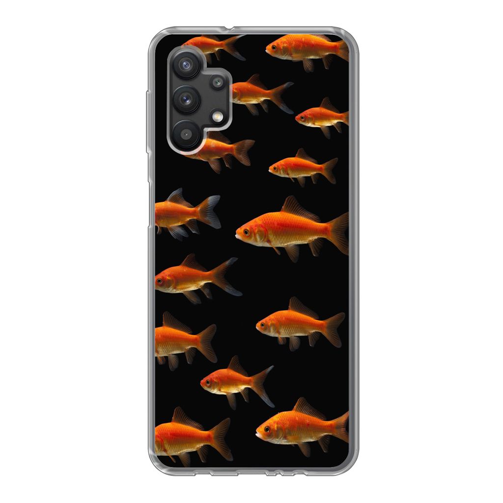 MuchoWow Handyhülle Schutzhülle Hülle für Samsung Galaxy A32 5G Goldfisch - Tiere - Schwarz Silikon Softcase Handy Hülle - Softcase