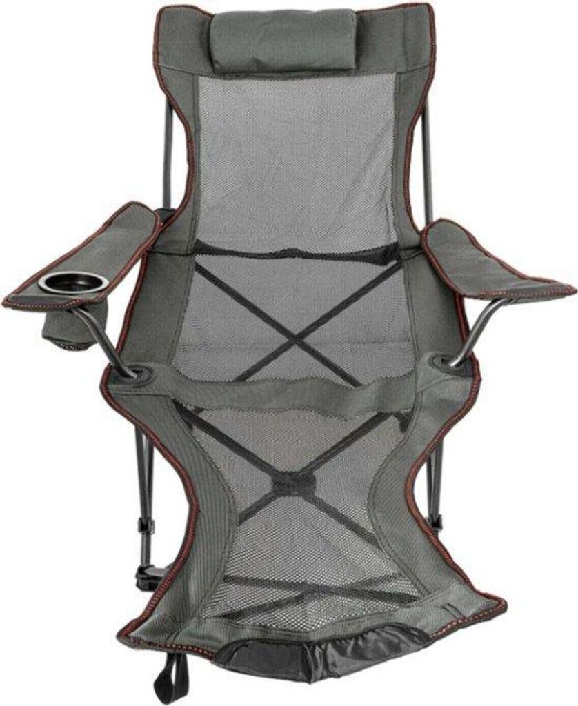 Opvouwbare Campingstoel mit verstelbarer Rugleuning und Bekerhouder, 150kg Tragfähigkeit, Grau