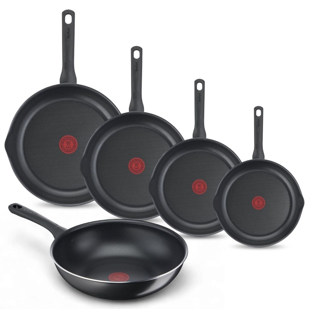 Tefal Day by Day Pfannenset, Bratpfannen 20/24/28/32 cm, Wokpfanne 28 cm, Nicht für Induktion geeignet, Antihaftbeschichtung, Ausgießhilfen, Alum...