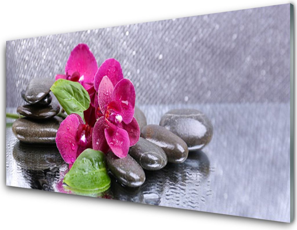 Küchenrückwand aus Glas 100x50cm Spritzschutz Blumen Steine Kunst