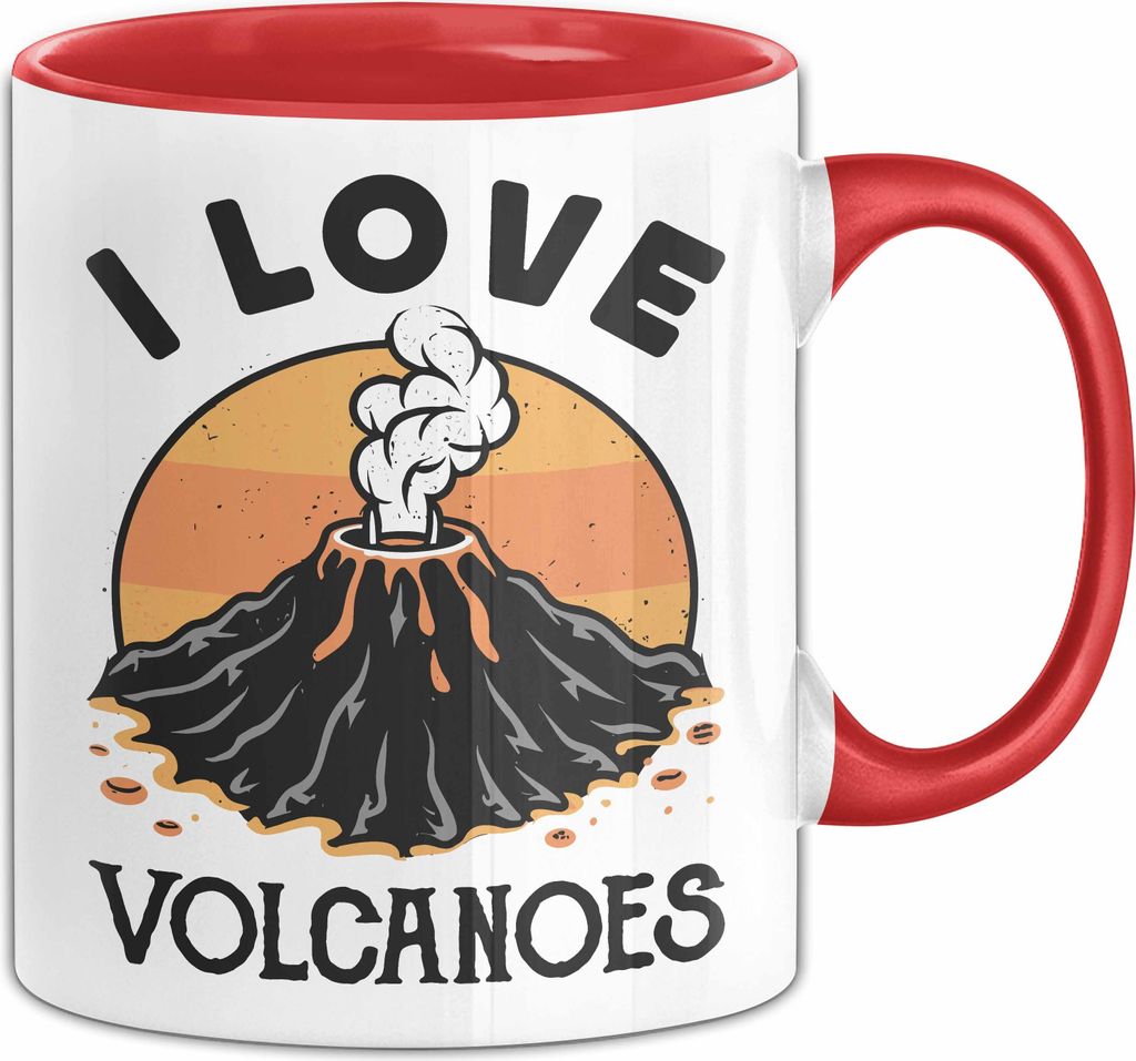Vulkan Liebhaber Tasse Geschenk I Love Volcanoes Becher (Rot)