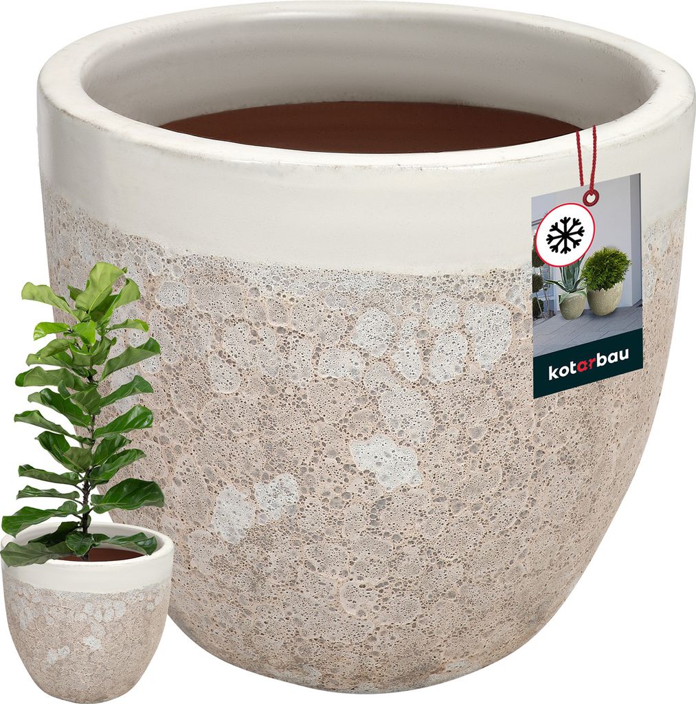 KOTARBAU Blumenkübel Höhe 26 cm 30 cm Blumentopf Weiß Keramik Pflanzkübel frostsicher Übertöpfe für draußen Flower Pot Outdoor & Indo...